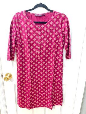 Red Printed Kurti Women Size [L] Ethnic Tunic Indian Style Top